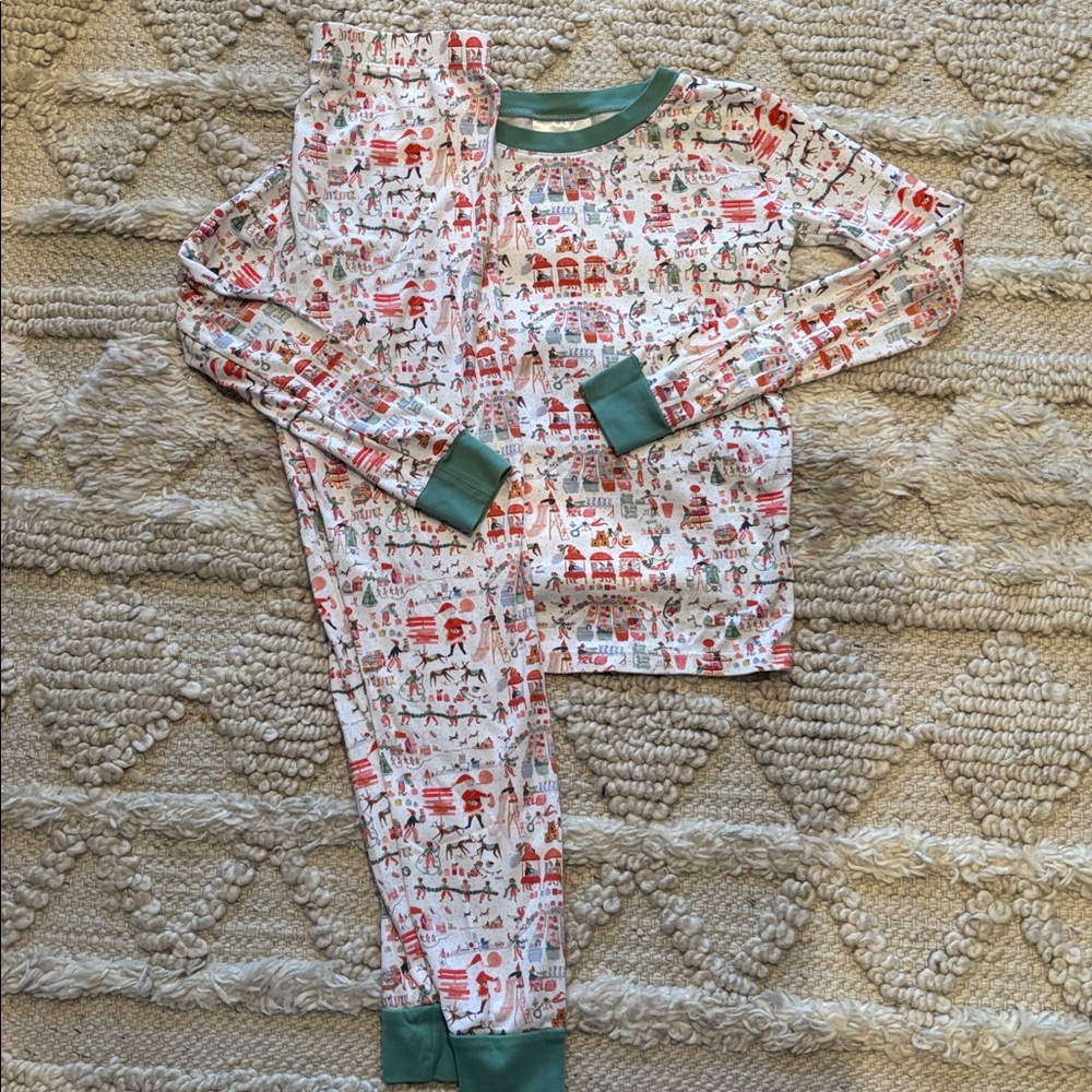 Festive Holiday Pajama Set with Green Accents